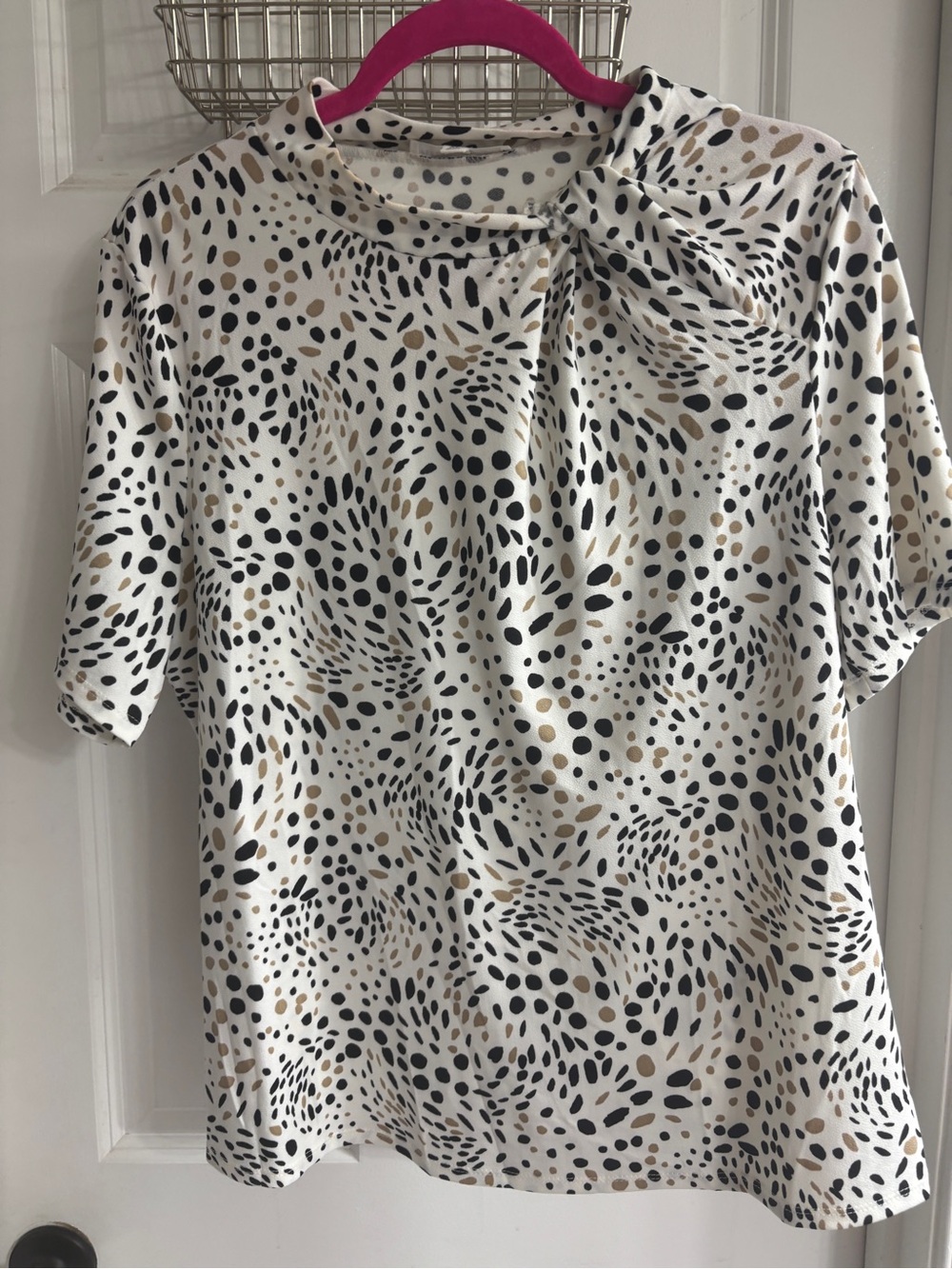 PerSeption Concept Cream Short-Sleeve Tee with Black and Tan Spot Print